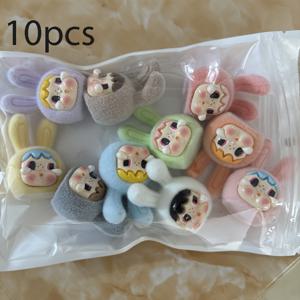 TEMU 10개 귀여운 플록된 토끼 키체인 참 - 테이블 장식용 DIY 레진 액세서리, 공예 및 선물용 (다양한 색상), 토끼 액세서리