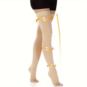 TEMU 1 켤레 고압력 무릎 위 스포츠 양말, 20-25mmHg 점진적 지지력, 360도 원주 압박, 물리적 자외선 차단, 혼방 뜨개질 나일론 (70.90% 나일론, 13.50% 폴리에스터, 15.60% 스판덱스), 기계 세탁 가능, 단색, 올 시즌, 골프, 테니스, 배구용