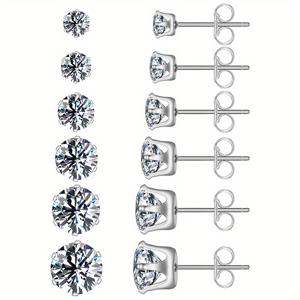 TEMU 14K 금도금 316 스테인리스 스틸 CZ 귀걸이 3-8mm 6쌍 실버 또는 골드 도금 또는 로즈 골드 도금 또는 블랙 스테인리스 스틸 귀걸이 세트, 저알레르기 큐빅 산화물 연골 귀 스터드, 스타일, 플래시 AAA 지르코니아 귀걸이|링귀걸이