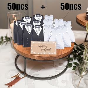 TEMU 우아한 신부 & 신랑 턱시도 웨딩 선물 상자 100개 세트 - 마이크로파이버 슈트 및 드레스 캔디 선물 포장, 새틴 리본 포함, 웨딩, 신부 샤워, 발렌타인 데이 - 로맨틱 파티 장식