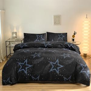 TEMU 3pcs 100% 폴리에스터 프린트 별이 있는 부드럽고 피부 친화적인 침구 세트 (1 침구 세트 및 2 베개 커버) 침실 및 게스트 룸에 적합합니다.