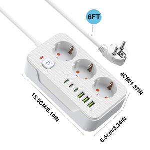 TEMU 새로운 멀티기능 전원 스트립/멀티포트 충전기, 1개 전원 스트립(3AC+3USB-A+3Type-C), 메인 스위치 포함, 2미터 길이의 연장 케이블 장착, 가정 및 사무실용