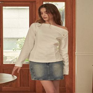 [44-120] Coming One Shouder String Tee 커밍 원 숄더 스트링 티 (가을/일상/데일리룩/꾸안꾸/출근룩/데이트룩/페미닌/유니크/베이직/오프숄더/스트링/빅사이즈/자체제작)
