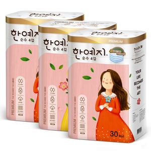 한예지 프리미엄 순수 4겹 화장지 25m 30롤x3팩