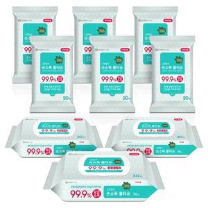 유한킴벌리 그린핑거 손세정 물티슈 210매 30x3+20x6 대량 대용량 아기 청소용 미니 코스트코