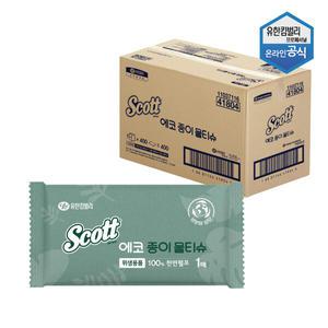 스카트 에코 친환경 플라스틱프리 종이물티슈 1매 400매 1박스 41804