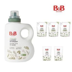 [비앤비]비건 섬유세제 1500ml 용기형 1입+리필형 3입+증정품 800ml 2입(세제 1 유연제 1)