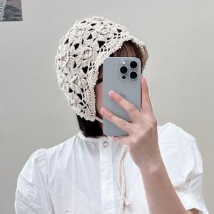 사랑스러운 여성 여름 꽃패턴 핸드메이드 손뜨개 보넷 두건 모자
