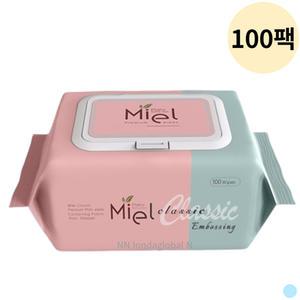 미엘 국산 대량 물티슈 엠보싱 무향 캡형 100p 100팩