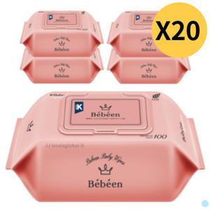 베베앙 물티슈 1인가구 시그니처 캡형 100매 5팩 x 20