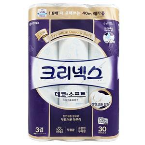 [크리넥스]화장지 데코소프트 3겹 40m 30롤 롤화장지 화장지 gx
