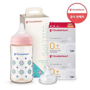 [더블하트] 모유실감 3세대 PPSU 젖병 싱글 240ml  단청 (젖꼭지M포함) +3세대 젖꼭지 1입x2개 (SS)
