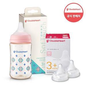 [더블하트] 모유실감 3세대 PPSU 젖병 싱글 240ml  단청 (젖꼭지M포함) +3세대 젖꼭지 2입x1개 (M)