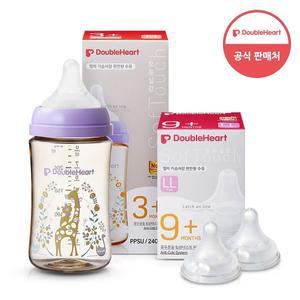 [더블하트] 모유실감 3세대 PPSU 젖병 싱글 240ml  블루밍가든 (젖꼭지M포함) +3세대 젖꼭지 2입x1개 (LL)