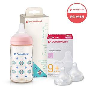 [더블하트] 모유실감 3세대 PPSU 젖병 싱글 240ml  단청 (젖꼭지M포함) +3세대 젖꼭지 2입x1개 (LL)
