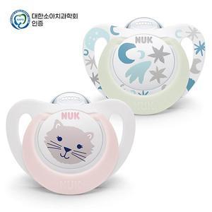 [누크][대한소아치과학회 인증] 누크 스타 야광 노리개젖꼭지 쪽쪽이 S1 (0~6개월) 핑크