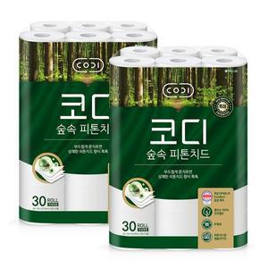 [코디][SSG]코디 숲속 피톤치드 30m30롤 2팩(총60롤,천연펄프, 무료배송)