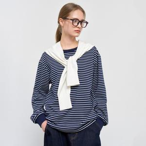 UNISEX 베이직 스트라이프 롱 슬리브 티 [NAVY] / SBE1U01005-WOMAN
