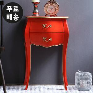 레나 원목 엔틱 2단 협탁 콘솔 높은 침실 작은(레드)
