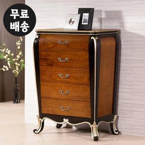 델피 엔틱 원목 5단 서랍장 오단 우드 나무 수납장