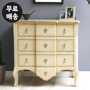 리베 원목 엔틱 3단 서랍장 슬림 우드(빈티지크림)