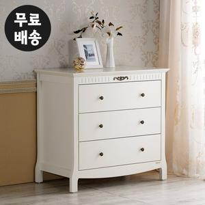 로엔 3단 서랍장 낮은 옷 수납장 화이트 엔틱(900)