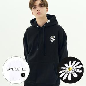 아트 플라워 로고 후드티셔츠 블랙