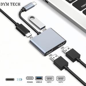 고속 충전용 멀티 디스플레이 컨버터 지지대 C타입-듀얼 HDMI 호환 확장 스플리터 PD USB 허브 4k 2 in 1