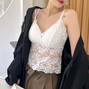 레이스 끈나엣지시 캡내장형 민소매 레이어드 이너 브라탑