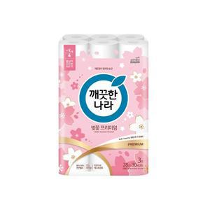 깨끗한나라 벚꽃 프리미엄 3겹 30롤 x 1팩 / 두루마리 휴지 롤화장지