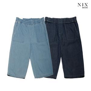 [닉스키즈][NIXKIDS]유니) DL톤 워싱 풀밴딩 8부 와이드 데님팬츠FKRMDDW770M