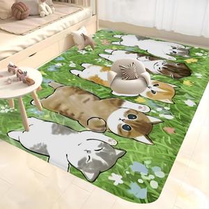 사각 매트 카펫 러그 소형 사계절 단모 먼지없는 거실 카페트 재미있는 고양이 mofusand 바닥 레트로 복고