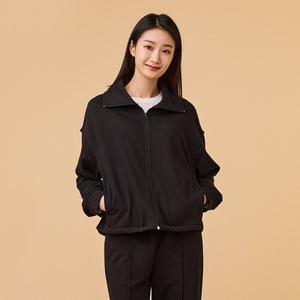 자주 JAJU 여 탄탄 카라 집업 스웨트 셔츠 블랙