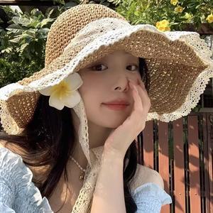 레이스와플 여성 라피아햇 밀짚모자 버킷햇 여성 선캡 신혼여행 벙거지 썬캡 등산 골프 비치 모자 여름