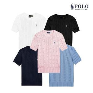 폴로 랄프로렌 여성 포니 로고 꽈배기 케이블 반팔 니트