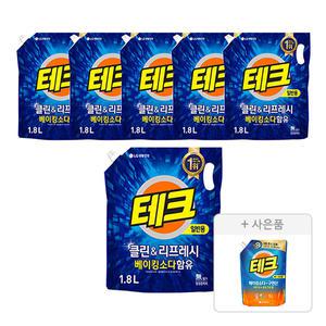 테크 클린앤리프레쉬 리필 일반, 1.8L, 6개 + 증정 ( 베이킹구연산 겸용 리필 1L, 1개 )