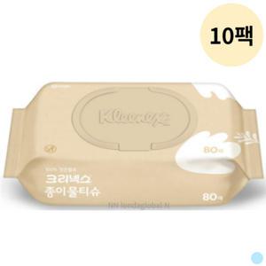 크리넥스 국산 천연펄프 종이 물티슈 캡형 80p 10팩