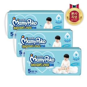 마미포코 하이퍼드라이 팬티형 기저귀 5단계 특대형 34P 여아 x 3팩