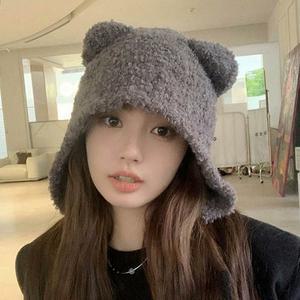 [라일리] Rly 니트 뽀글이 모자 여성 벙거지 겨울 버킷햇 끈묶음
