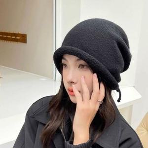 [라일리] Rly 데일리 여성 비니 스트링 끈조절 니트 두건 겨울 모자