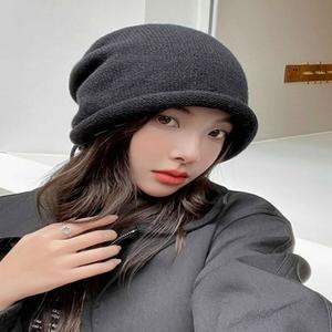 [라일리] Rly 여성 도톰 니트 비니 끈 조절 두건 겨울모자