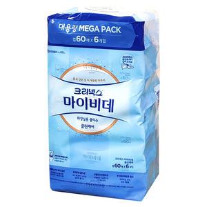 크리넥스 마이비데 물티슈 60매(6개입) 화장실용 물에 녹는 물티슈 코스트코
