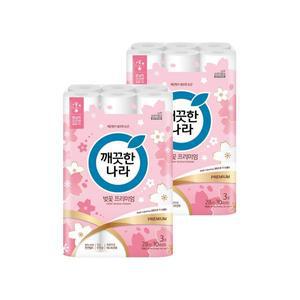 깨끗한나라 벚꽃 프리미엄 3겹 30롤 x 2팩 (총60롤) 두루마리 휴지 롤화장지