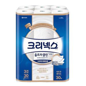 크리넥스 3겹 울트라클린 화이트 비데티슈 화장지 30m 30롤