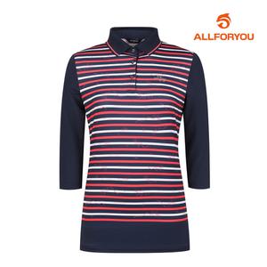 여름 여성 몸판 스트라이프 7부 카라 티셔츠 AWTPL3381-915