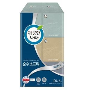 [기타]깨끗한나라 정사각 순수소프티 미용티슈(1팩 100매x6개입)