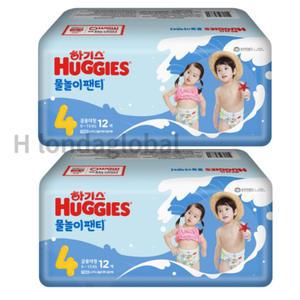 하기스 물놀이 수영장 팬티 기저귀 대형 4단계 12매X2팩