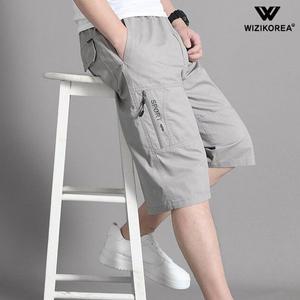 [위즈아이]남성 여름 남성 카고 5부 밴딩 면 반바지 빅사이즈 멀티 지퍼포켓 팬츠 WI197PN