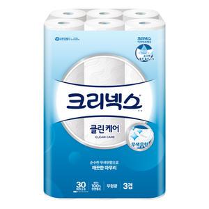 크리넥스 3겹 클린케어 천연펄프 화장지 30롤