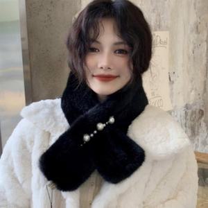 [기타]진주 쁘띠 한복 무스탕 한파 털목도리 미니머플러